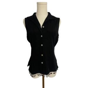 Vintage Women's Black Fringe Boho Knit Tank MEDIUM